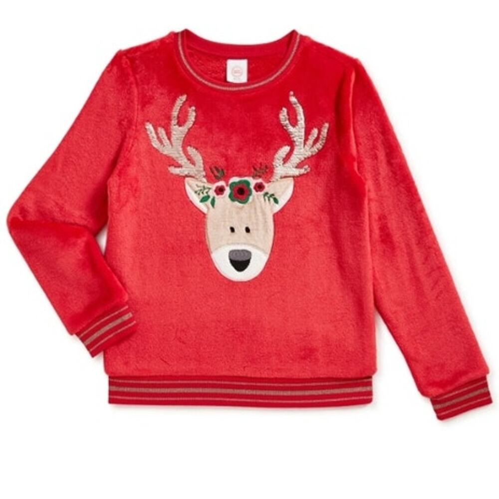 Wonder Nation Super Soft Cozy Reindeer Pullover Plush Sweatshirt Size XL 14/16